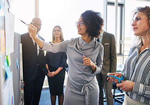 Increasing Black and Female Investment Decision-Makers woman standing in board meeting presenting